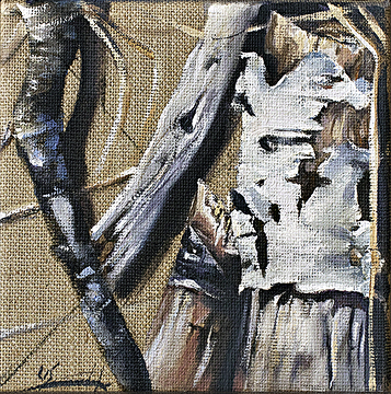 Werkreihe-silence is golden- �l auf Rupfen 20 x 20 cm